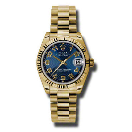 Rolex Lady-Datejust 31 Blue Concentric Dial 18K Yellow Gold President Automatic Ladies Watch 178278BLCAP