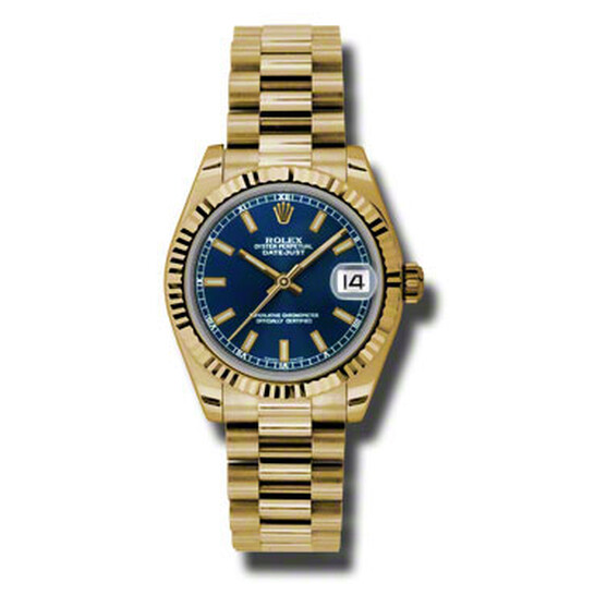 Rolex Lady-Datejust 31 Blue Dial 18K Yellow Gold President Automatic Ladies Watch 178278BLSP