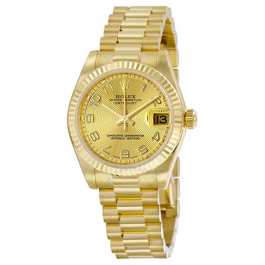 Rolex Lady-Datejust 31 Champagne Concentric Circle Dial 18K Yellow Gold President Automatic Ladies Watch 178278CCAP