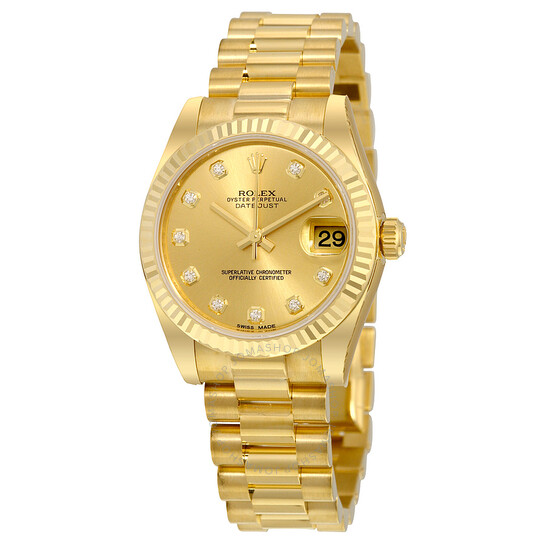 Rolex Lady-Datejust 31 Champagne Dial 18K Yellow Gold President Automatic Ladies Watch 178278CDP