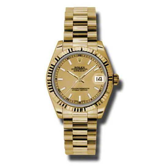 Rolex Lady-Datejust 31 Champagne Dial 18K Yellow Gold President Automatic Ladies Watch 178278CSP