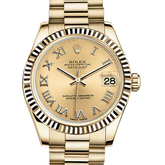 Rolex Lady-Datejust 31 Champagne Concentric Circle Dial 18K Yellow Gold President Automatic Ladies Watch 178288CCAP