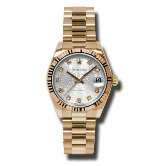 Rolex Lady-Datejust 31 Silver Dial 18K Everose Gold President Automatic Ladies Watch 178275SJDP