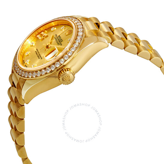 Rolex Lady-Datejust Champagne Diamond Dial 18kt Yellow Gold President Watch 279138CRDP