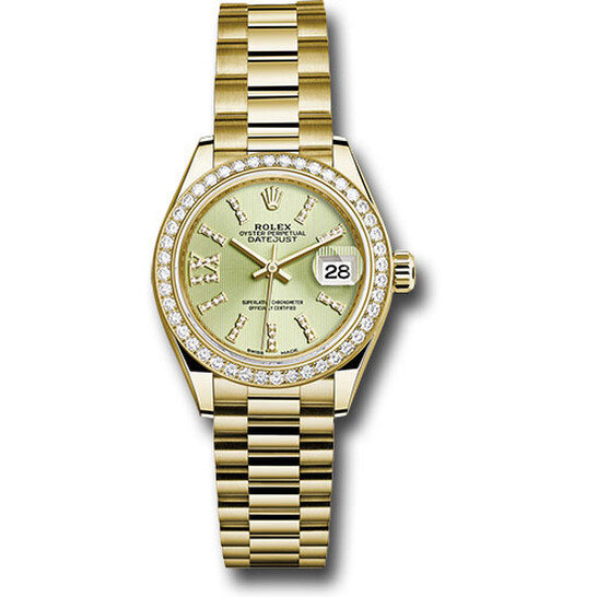 Rolex Lady Datejust Linden Green Stripe Dial 18 Carat Yellow Gold President Watch 279138LGNSRDP