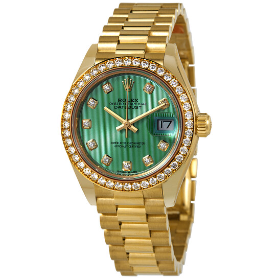 Rolex Lady-Datejust Mint Green Dial 18 Carat Yellow Gold President Watch 279138GNDP