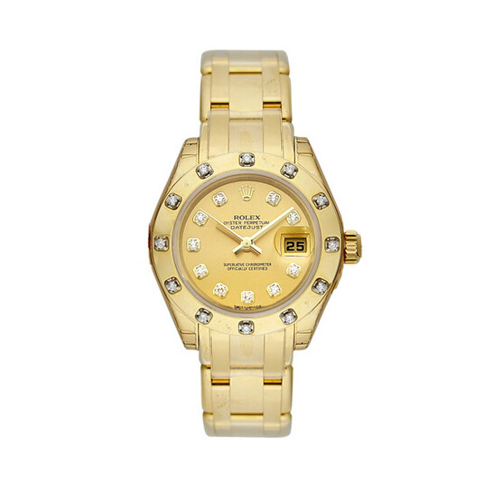 Rolex Lady-Datejust Pearlmaster Champagne Dial 18K Yellow Gold Automatic Watch 80318CDO