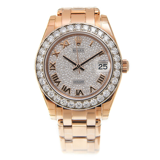 Rolex Lady-Datejust Pearlmaster Diamond Pave Dial 18K Everose Gold Automatic Ladies Watch 81285CDRPM