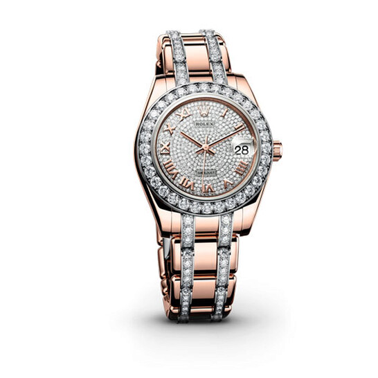 Rolex Lady-Datejust Pearlmaster Diamond Pave Dial 18K Everose Gold (Diamond-Set) Automatic Ladies Watch 81285CDRDPM