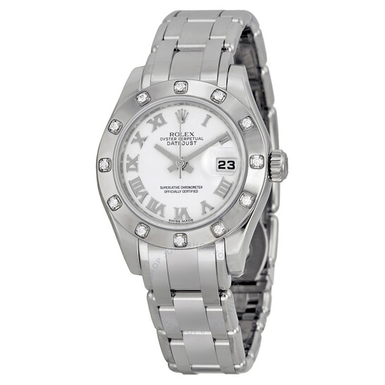 Rolex Lady-Datejust Pearlmaster White Mother-Of-Pearl Diamond Dial 18K Yellow Gold Automatic Ladies Watch 80298MDPM