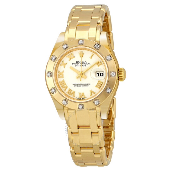 Rolex Lady-Datejust Pearlmaster White Dial 18K Yellow Gold Automatic Ladies Watch 80318WRPM