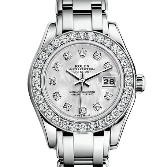 Rolex Lady-Datejust Pearlmaster White Mother Of Pearl Diamond Dial 18K White Gold Automatic Ladies Watch 80299MDPM