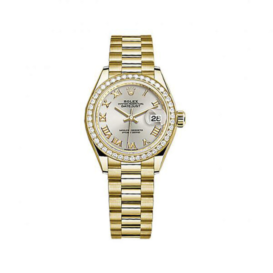 Rolex Lady-Datejust Silver Dial 18 Carat Yellow Gold President Watch 279138SRP