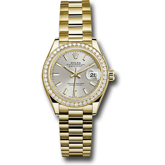 Rolex Lady Datejust Silver Dial Automatic 18 Carat Yellow Gold President Watch 279138SSP