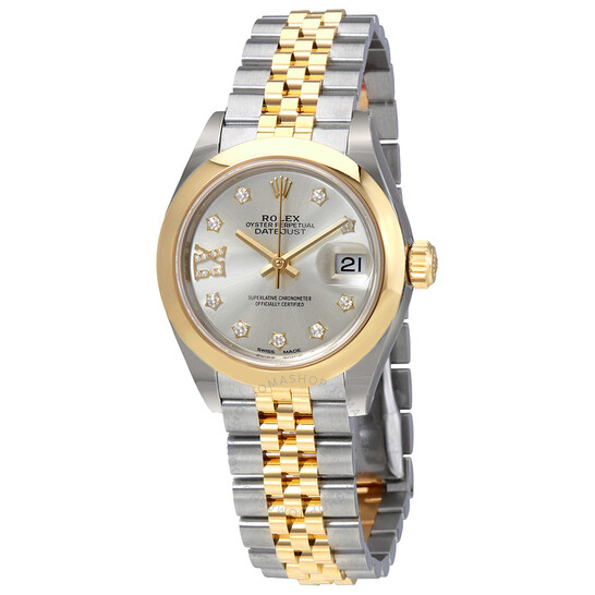 Rolex Lady Datejust Silver Diamond Dial 18 Carat Yellow Gold President Watch 279138SRDP