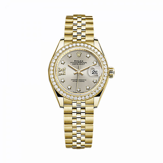 Rolex Lady-Datejust Silver Diamond Dial Automatic 18 Carat Yellow Gold Jubilee Watch 279138SRDJ