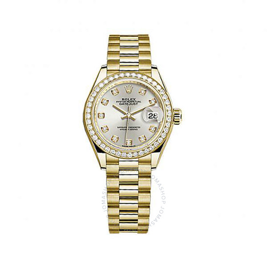 Rolex Lady-Datejust Silver Diamond Dial Automatic 18 Carat Yellow Gold President Watch 279138SDP