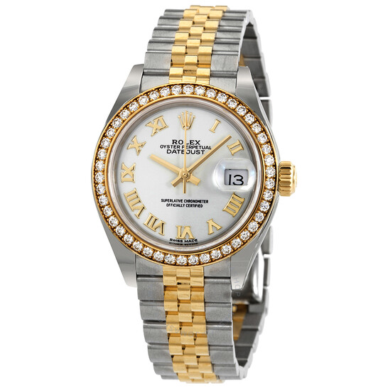 Rolex Lady-Datejust Silver Diamond Dial Ladies 18kt Yellow Gold President Watch 279178SRDP