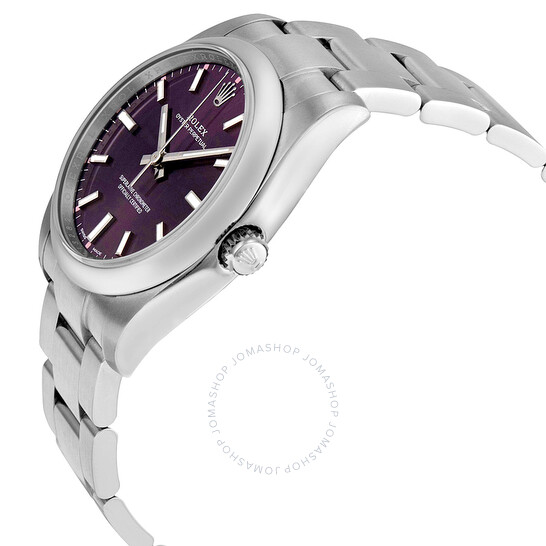 Rolex Oyster Perpetual 34 Purple Grape Dial Stainless Steel Bracelet Automatic Unisex Watch 114200RGSO