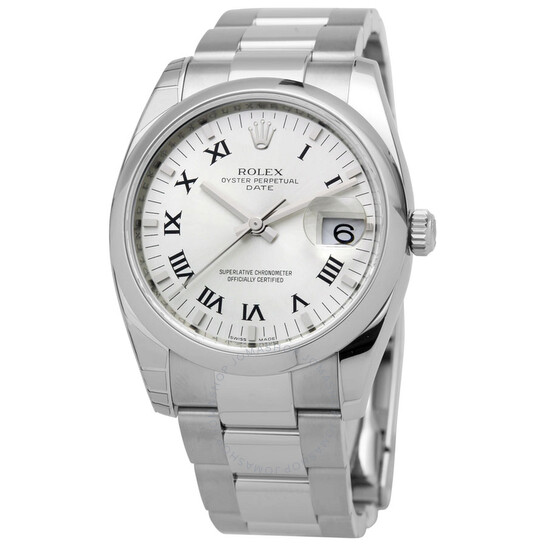 Rolex Oyster Perpetual Date 34 Silver Dial Stainless Steel Bracelet Automatic Men’s Watch 115200SRO