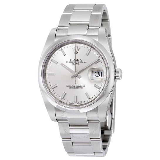 Rolex Oyster Perpetual Date 34 Silver Dial Stainless Steel Bracelet Automatic Men’s Watch 115200SRO