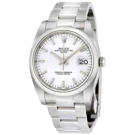 Rolex Oyster Perpetual Date 34 White Dial Stainless Steel Bracelet Automatic Men’s Watch 115200WSO