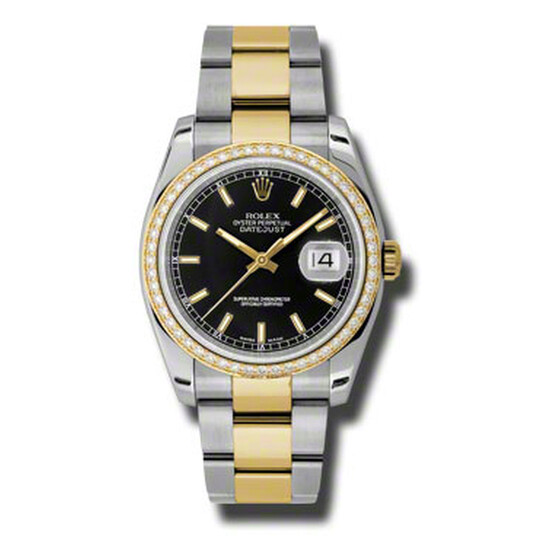 Rolex Oyster Perpetual Datejust 36 Black Dial Stainless Steel and 18K Yellow Gold Bracelet Automatic Ladies Watch 116243BKSO