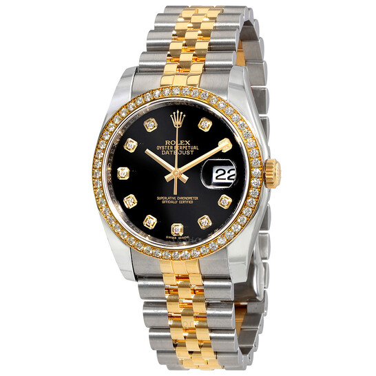 Rolex Oyster Perpetual Datejust 36 Black Dial Stainless Steel and 18K Yellow Gold Jubilee Bracelet Automatic Ladies Watch 116243BKDJ