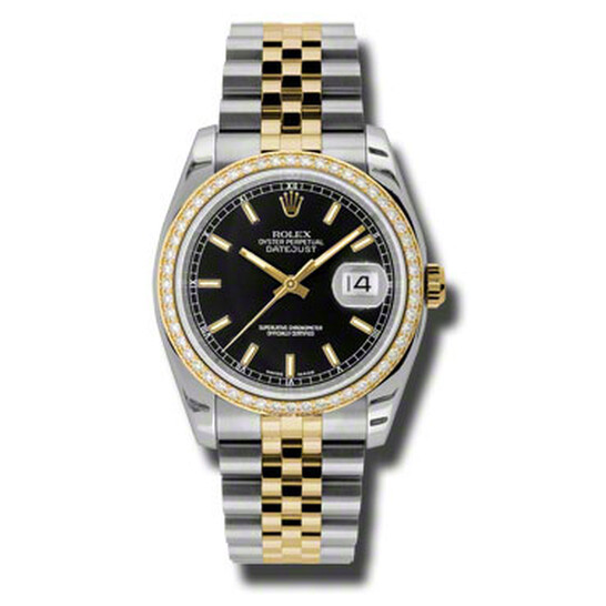 Rolex Oyster Perpetual Datejust 36 Black Dial Stainless Steel and 18K Yellow Gold Jubilee Bracelet Automatic Ladies Watch 116243BKSJ