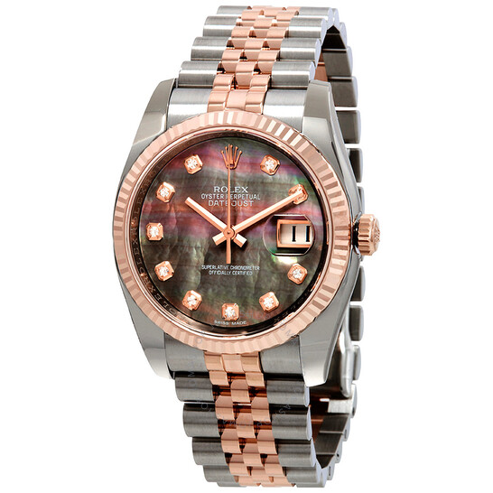 Rolex Oyster Perpetual Datejust 36 Black Mother of Pearl Dial Stainless Steel and 18K Everose Gold Jubilee Bracelet Automatic Ladies Watch 116231BKMDJ