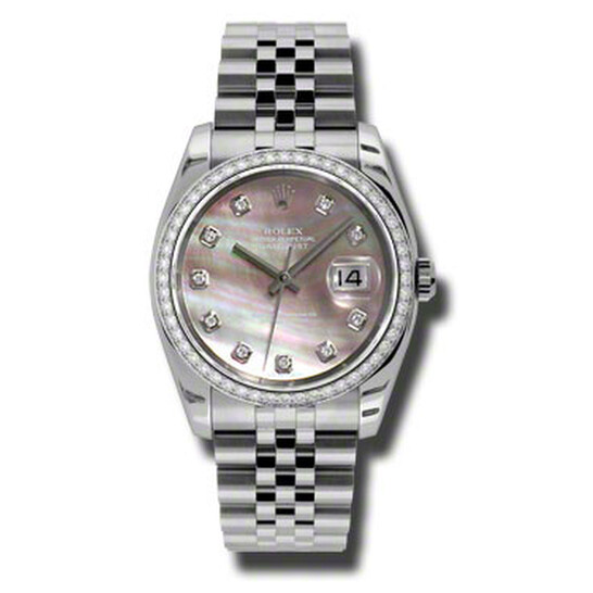 Rolex Oyster Perpetual Datejust 36 Black Mother of Pearl Dial Stainless Steel Bracelet Automatic Ladies Watch 116244BKMDO