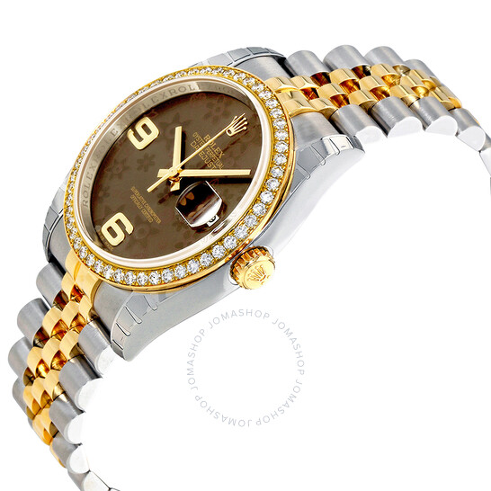 Rolex Oyster Perpetual Datejust 36 Brown Floral Dial Stainless Steel and 18K Yellow Gold Jubilee Bracelet Automatic Ladies Watch 116243BRFAJ