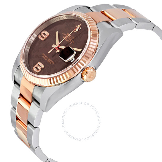 Rolex Oyster Perpetual Datejust 36 Chocolate Floral Diamond Dial Steel & 18K Everose Gold Unisex Watch 116231CHFDAO