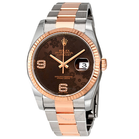 Rolex Oyster Perpetual Datejust 36 Chocolate Floral Diamond Dial Steel & 18K Everose Gold Unisex Watch 116231CHFDAO