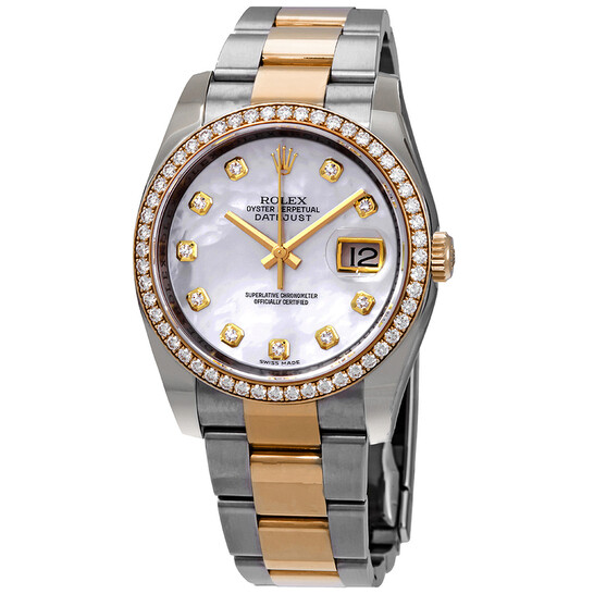 Rolex Oyster Perpetual Datejust 36 Mother of Pearl Dial Stainless Steel and 18K Yellow Gold Bracelet Automatic Ladies Watch 116243MDO