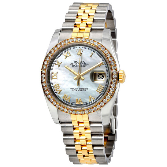 Rolex Oyster Perpetual Datejust 36 Mother of Pearl Dial Stainless Steel and 18K Yellow Gold Bracelet Automatic Ladies Watch 116243MDO