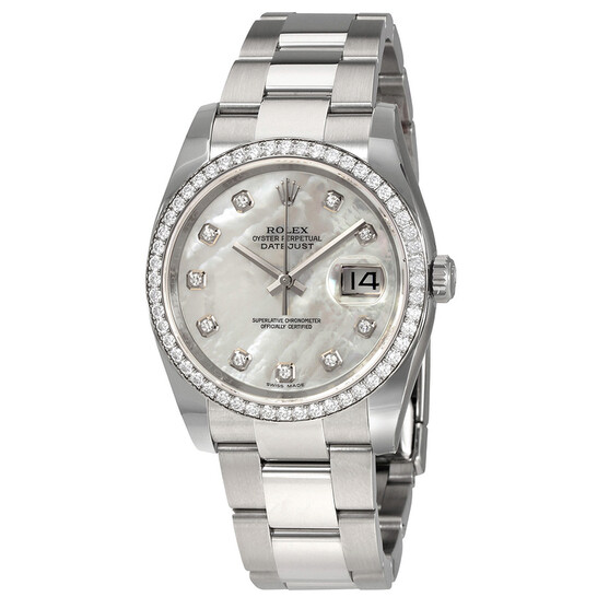 Rolex Oyster Perpetual Datejust 36 Mother of Pearl Dial Stainless Steel Bracelet Automatic Ladies Watch 116244MDO