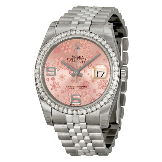 Rolex Oyster Perpetual Datejust 36 Pink Floral Dial Stainless Steel Jubilee Bracelet Automatic Ladies Watch 116244PFAJ