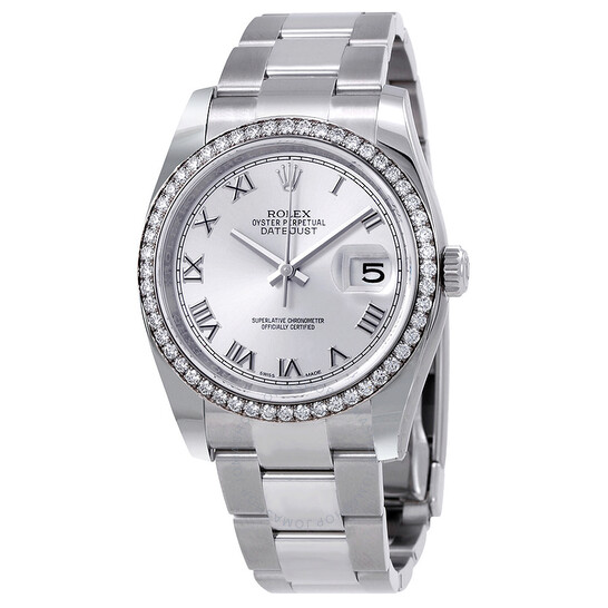 Rolex Oyster Perpetual Datejust 36 Silver Floral Dial Stainless Steel Bracelet Automatic Ladies Watch 116244SFAO