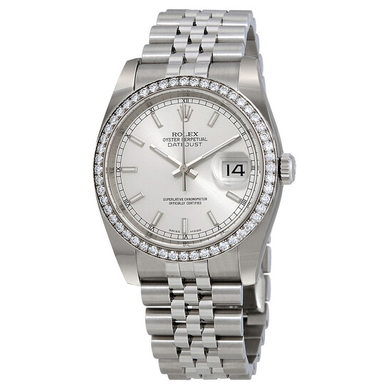 Rolex Oyster Perpetual Datejust 36 Silver Floral Dial Stainless Steel Bracelet Automatic Ladies Watch 116244SFAO