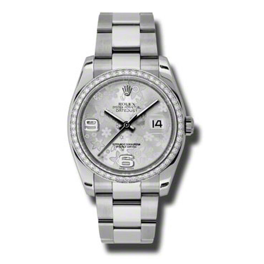 Rolex Oyster Perpetual Datejust 36 Silver Floral Dial Stainless Steel Bracelet Automatic Ladies Watch 116244SFAO