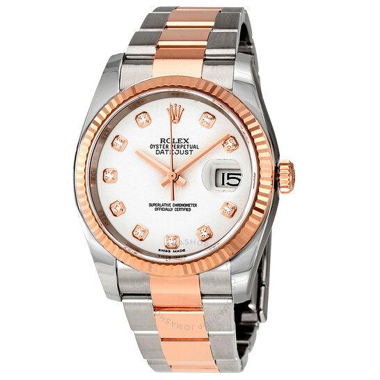 Rolex Oyster Perpetual Datejust 36 White Dial Stainless Steel and 18K Everose Gold Bracelet Automatic Men’s Watch 116231WDO