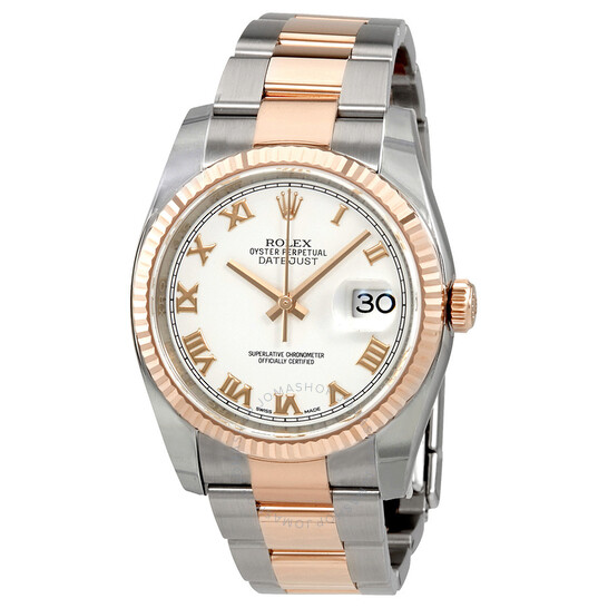 Rolex Oyster Perpetual Datejust 36 White Dial Stainless Steel and 18K Everose Gold Bracelet Automatic Men’s Watch 116231WRO