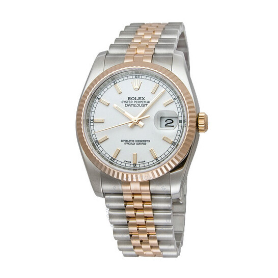 Rolex Oyster Perpetual Datejust 36 White Dial Stainless Steel and 18K Everose Gold Jubilee Bracelet Automatic Men’s Watch 116231WSJ