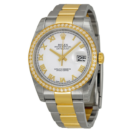 Rolex Oyster Perpetual Datejust 36 White Dial Stainless Steel and 18K Yellow Gold Bracelet Automatic Ladies Watch 116243WRO