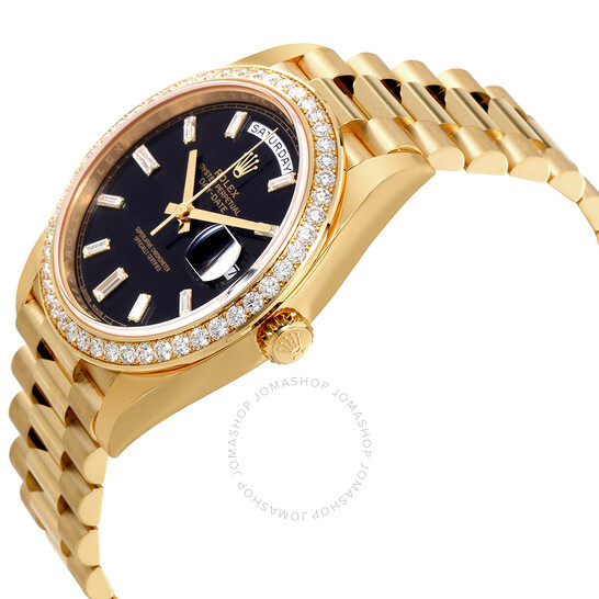 Rolex Oyster Perpetual Day-Date Black Dial Automatic Men’s 18 Carat Yellow Gold President Watch 228348BKDP