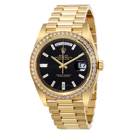 Rolex Oyster Perpetual Day-Date Black Dial Automatic Men’s 18 Carat Yellow Gold President Watch 228348BKDP