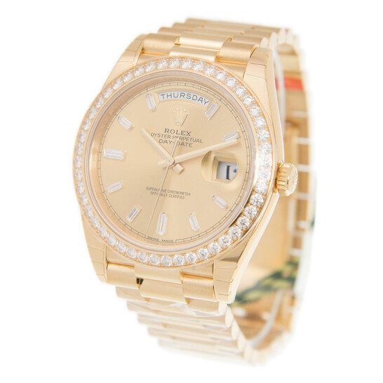 Rolex Oyster Perpetual Day-Date Champagne Diamond Dial 18K Yellow Gold Men’s Watch 228348CDP