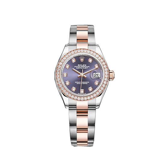 Rolex Purple Diamond Dial Ladies Steel and 18ct Oyster Watch 279381PUDO