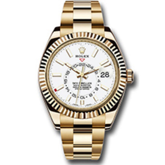 Rolex Sky-Dweller White Dial Automatic 18kt Yellow Gold Men’s Leather Watch 326138WSL